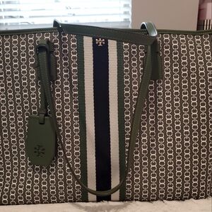 Tory Burch Gemini Link Canvas Top-Zip Tote Bag